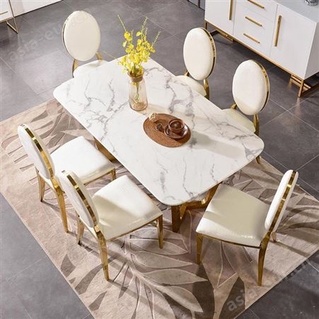 鼎富DF025餐桌大理石长方形北欧餐桌椅组合简约现代餐台