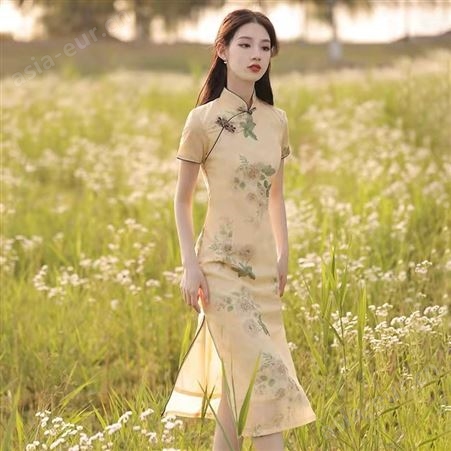 旗袍2022年新款女夏季复古中国风女装花朵中长款年轻款改良连衣裙
