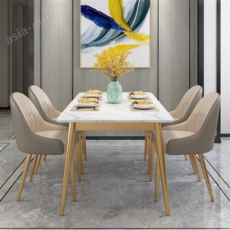 北欧风大理石餐桌家用小户型岩板餐桌椅组合现代简约轻奢家具饭桌