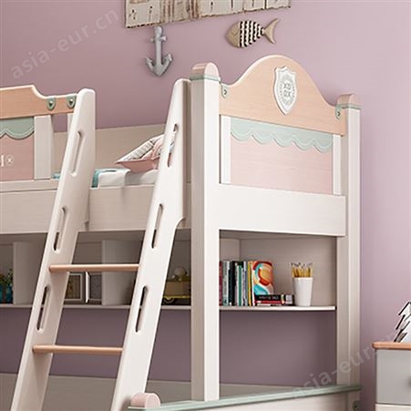 搏德森女孩高低床双层床两层上下床儿童成人子母床上下铺公主床梯柜粉色